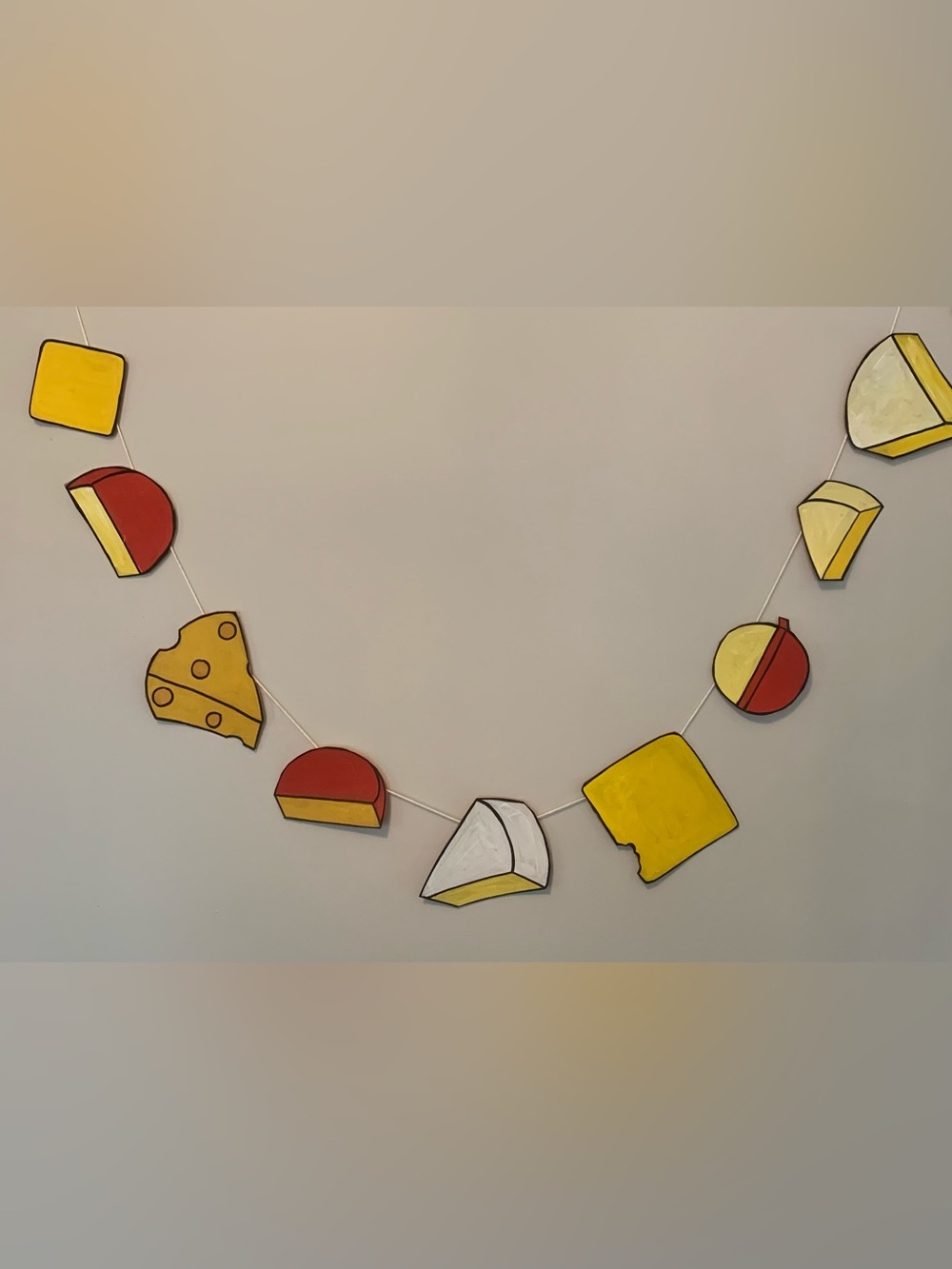 Hand Drawn and Painted Cheese Garland for Parties or Home Decor Upcycled Eco